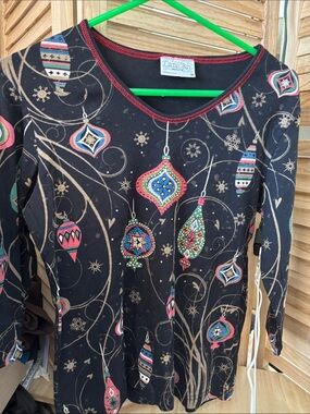 Cactus Bay Festive Embellished Black Tee Medium